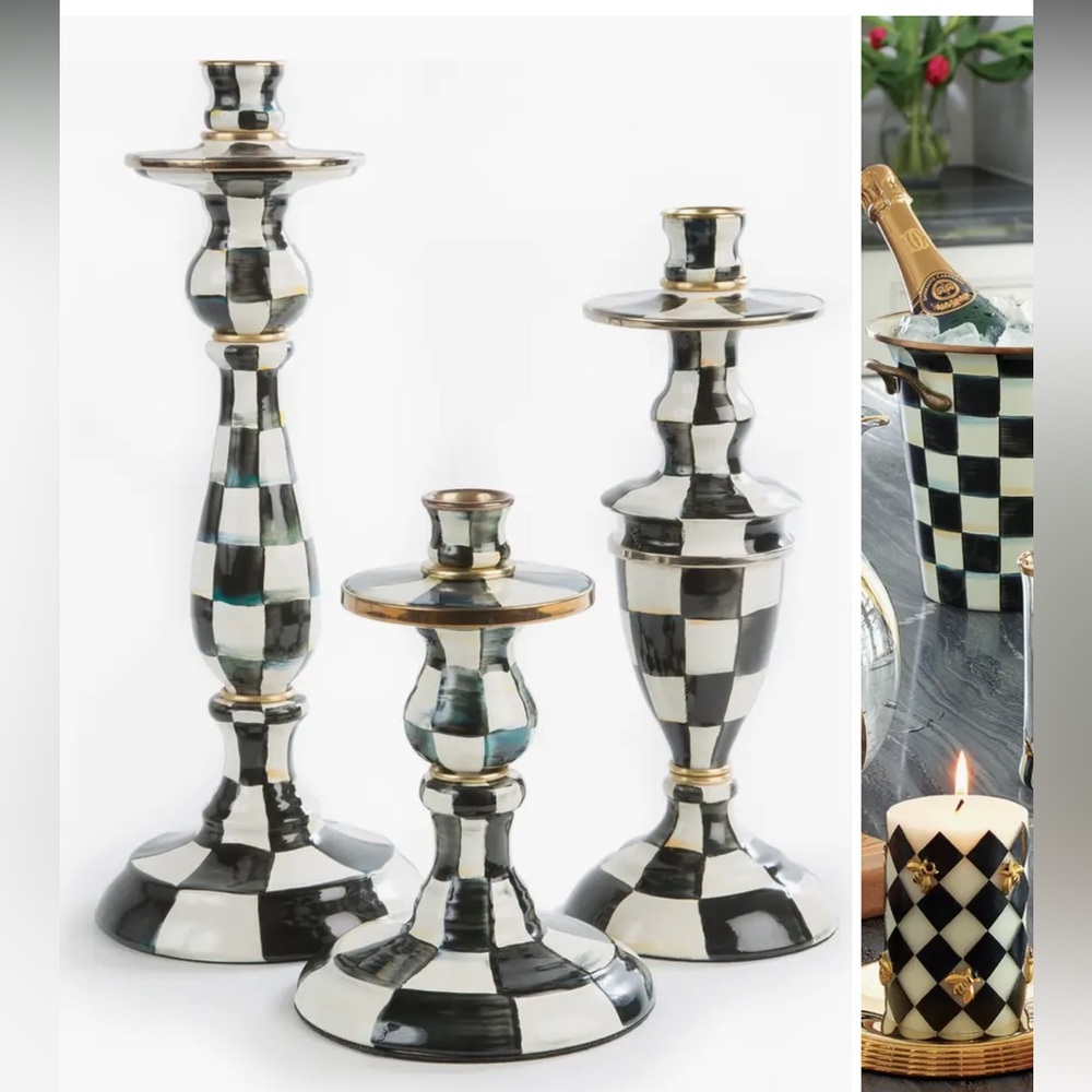 MacKenzie-Childs courtley check enameled steel candleholder